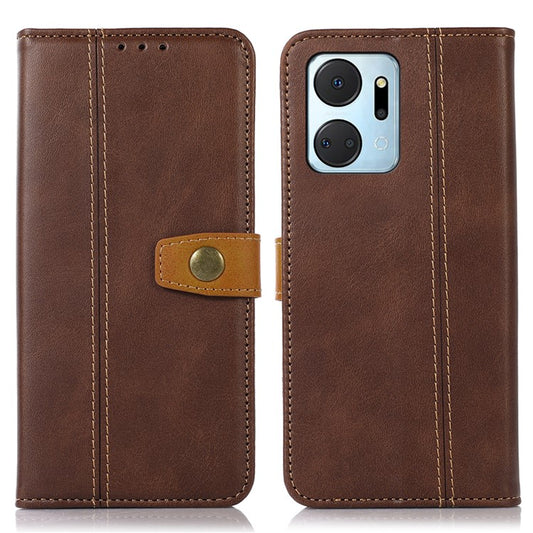 Calf Texture Phone Leather Case for Honor X7a 5G Stand Wallet Mobile Phone Cover - Coffee