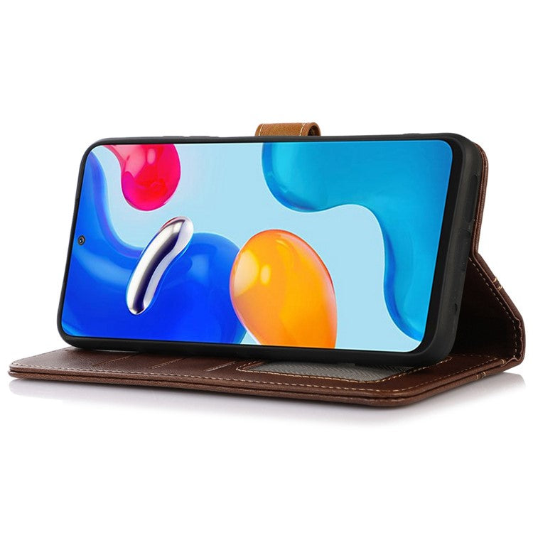 Calf Texture Phone Leather Case for Honor X7a 5G Stand Wallet Mobile Phone Cover - Coffee