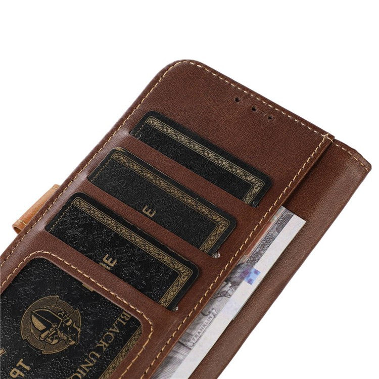 Calf Texture Phone Leather Case for Honor X7a 5G Stand Wallet Mobile Phone Cover - Coffee
