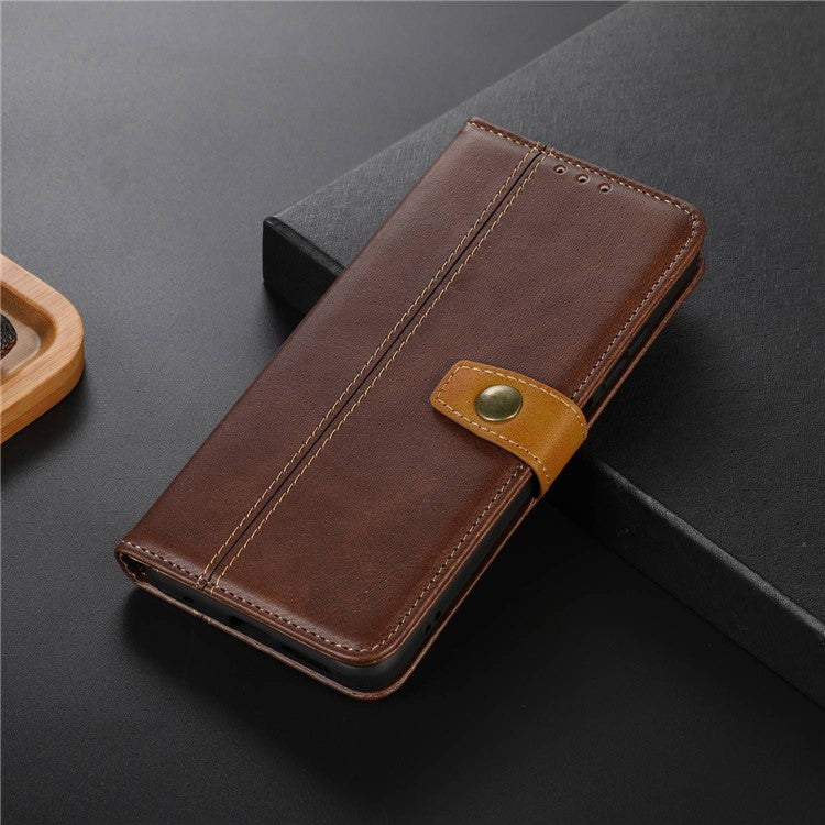 Calf Texture Phone Leather Case for Honor X7a 5G Stand Wallet Mobile Phone Cover - Coffee
