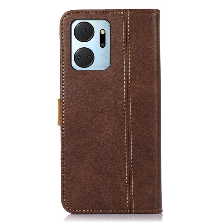 Calf Texture Phone Leather Case for Honor X7a 5G Stand Wallet Mobile Phone Cover - Coffee