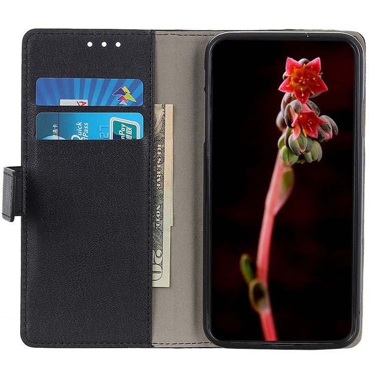 Leather Phone Stand Case for Honor X7a 5G Wallet Mobile Phone Protective Cover - Black