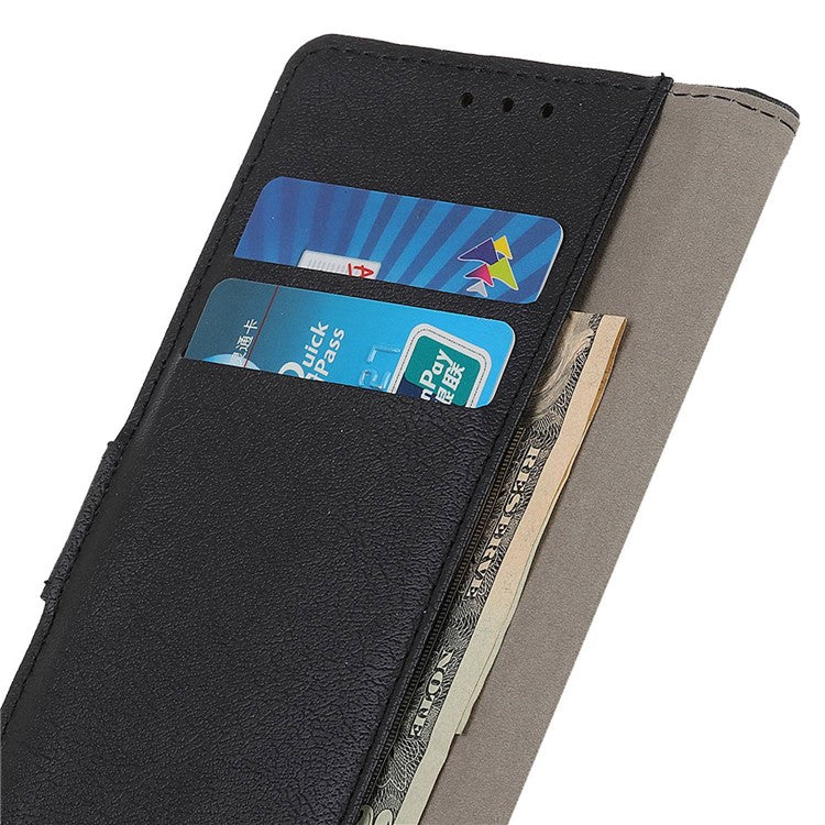 Leather Phone Stand Case for Honor X7a 5G Wallet Mobile Phone Protective Cover - Black