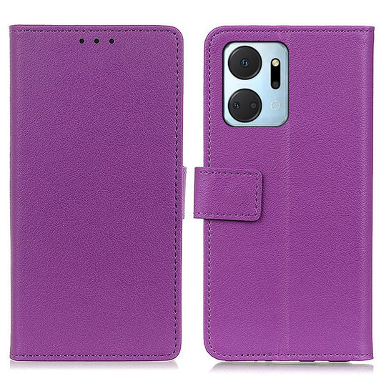 Leather Phone Stand Case for Honor X7a 5G Wallet Mobile Phone Protective Cover - Purple