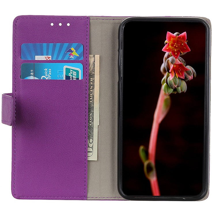 Leather Phone Stand Case for Honor X7a 5G Wallet Mobile Phone Protective Cover - Purple