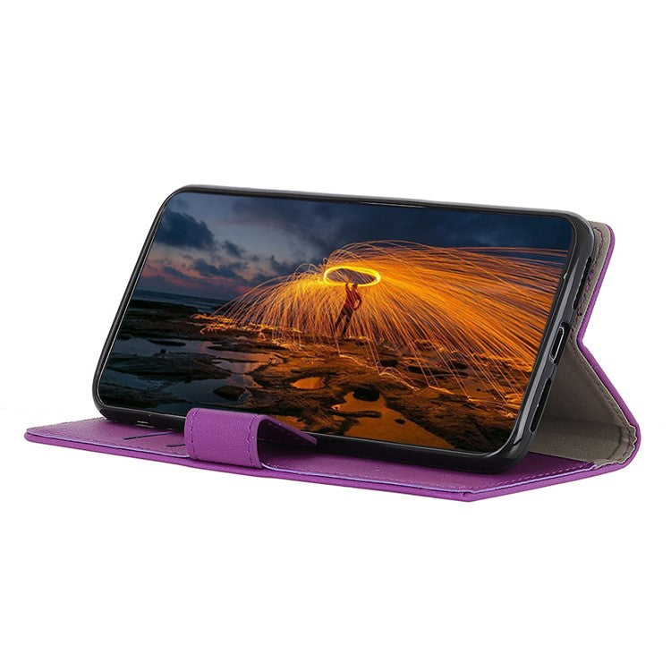 Leather Phone Stand Case for Honor X7a 5G Wallet Mobile Phone Protective Cover - Purple