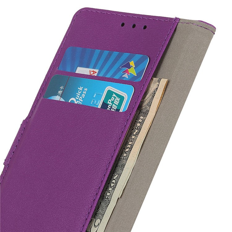 Leather Phone Stand Case for Honor X7a 5G Wallet Mobile Phone Protective Cover - Purple