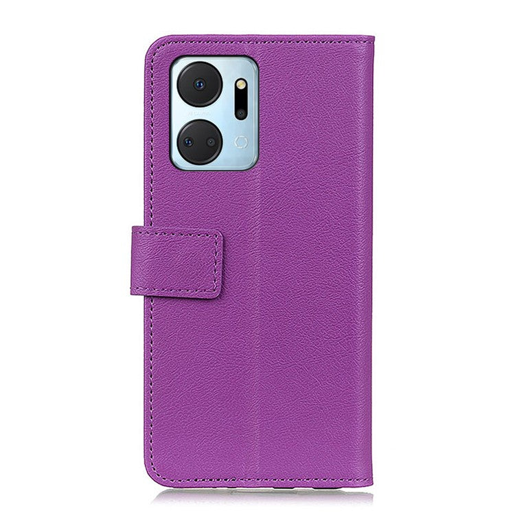 Leather Phone Stand Case for Honor X7a 5G Wallet Mobile Phone Protective Cover - Purple