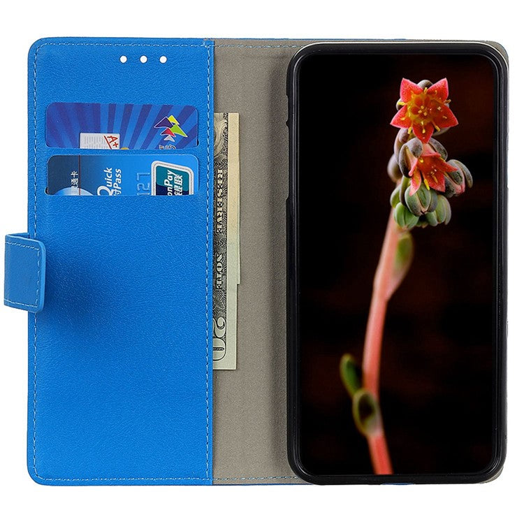 Leather Phone Stand Case for Honor X7a 5G Wallet Mobile Phone Protective Cover - Blue