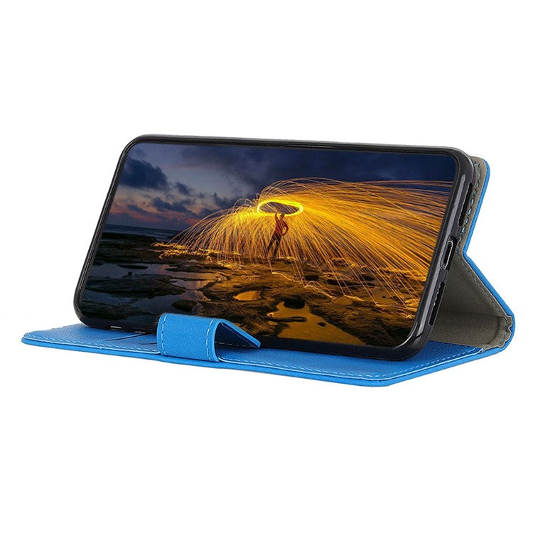 Leather Phone Stand Case for Honor X7a 5G Wallet Mobile Phone Protective Cover - Blue