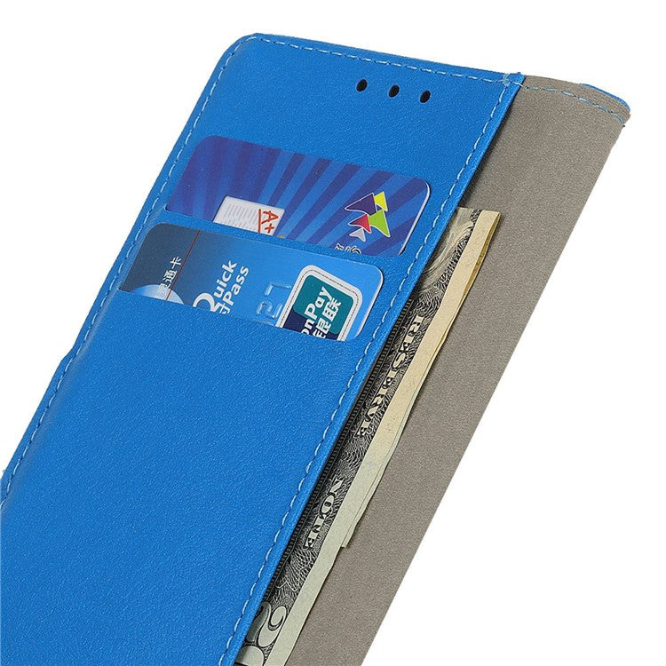 Leather Phone Stand Case for Honor X7a 5G Wallet Mobile Phone Protective Cover - Blue