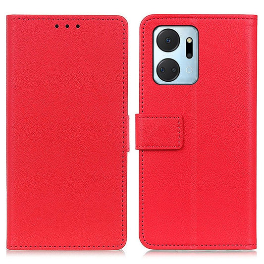 Leather Phone Stand Case for Honor X7a 5G Wallet Mobile Phone Protective Cover - Red