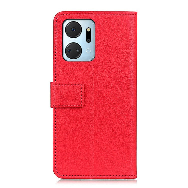 Leather Phone Stand Case for Honor X7a 5G Wallet Mobile Phone Protective Cover - Red
