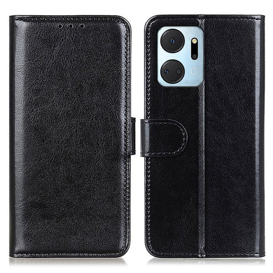 For Honor X7a 5G Cell Phone Case Stand Wallet PU Leather Crazy Horse Texture Phone Cover - Black