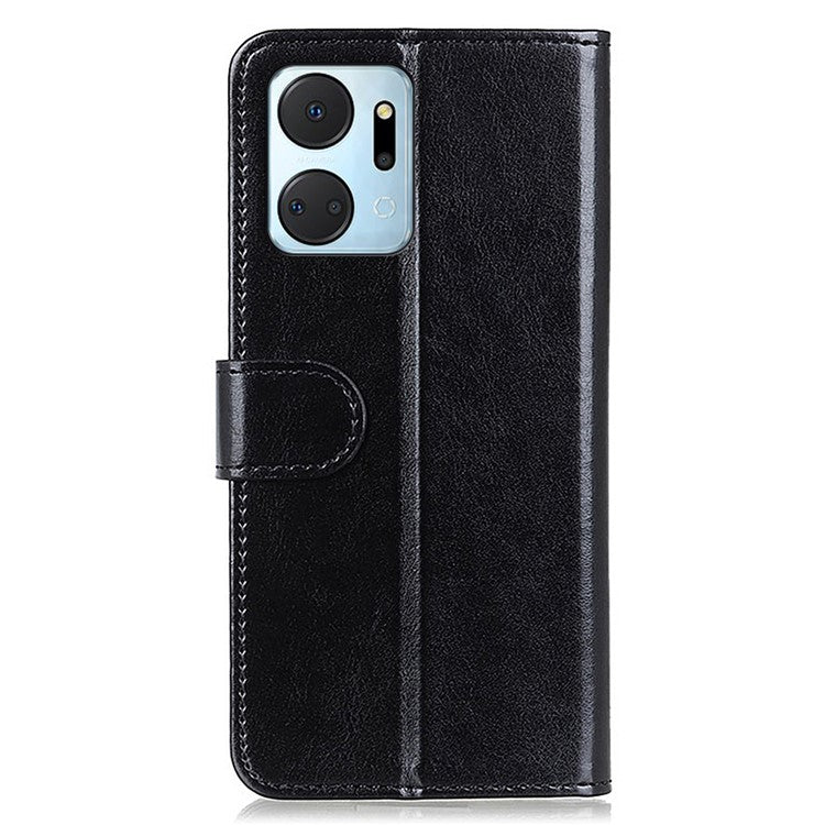 For Honor X7a 5G Cell Phone Case Stand Wallet PU Leather Crazy Horse Texture Phone Cover - Black