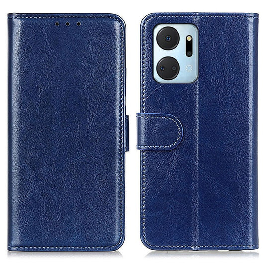 For Honor X7a 5G Cell Phone Case Stand Wallet PU Leather Crazy Horse Texture Phone Cover - Blue