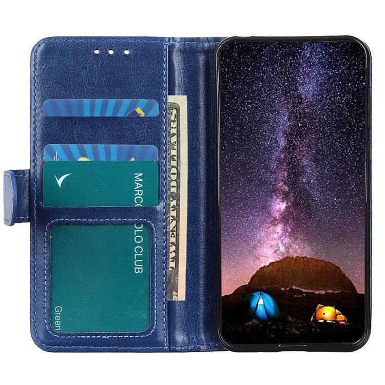 For Honor X7a 5G Cell Phone Case Stand Wallet PU Leather Crazy Horse Texture Phone Cover - Blue