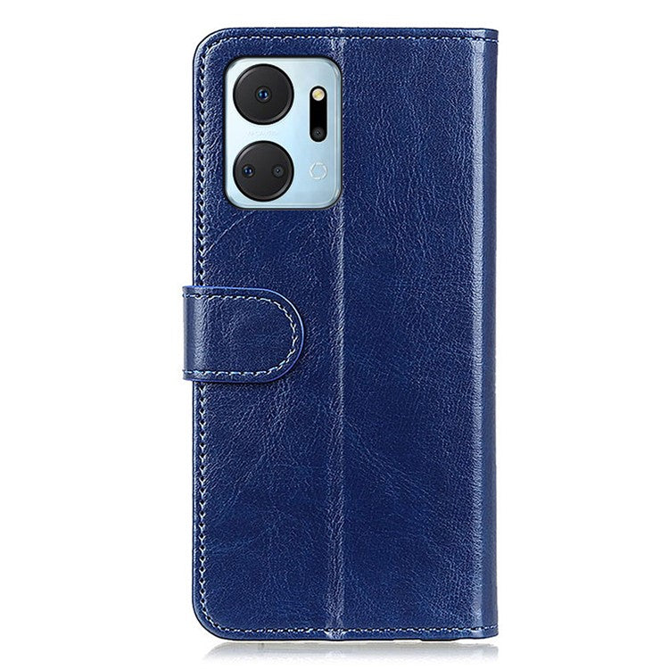 For Honor X7a 5G Cell Phone Case Stand Wallet PU Leather Crazy Horse Texture Phone Cover - Blue