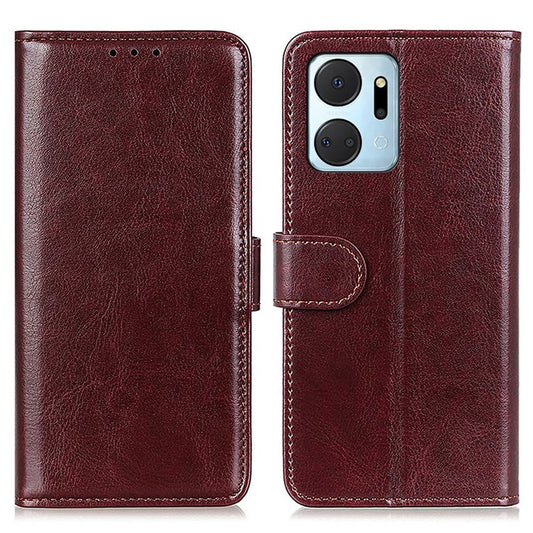 For Honor X7a 5G Cell Phone Case Stand Wallet PU Leather Crazy Horse Texture Phone Cover - Brown