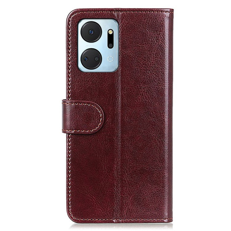 For Honor X7a 5G Cell Phone Case Stand Wallet PU Leather Crazy Horse Texture Phone Cover - Brown