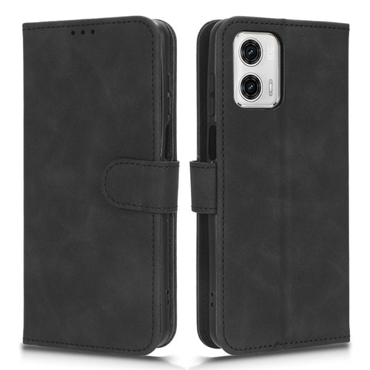 Anti-fall Phone Case For Motorola Moto G73 5G , PU Leather Wallet Stand Skin-touch Feeling Phone Cover - Black