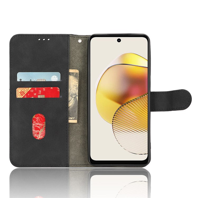 Anti-fall Phone Case For Motorola Moto G73 5G , PU Leather Wallet Stand Skin-touch Feeling Phone Cover - Black