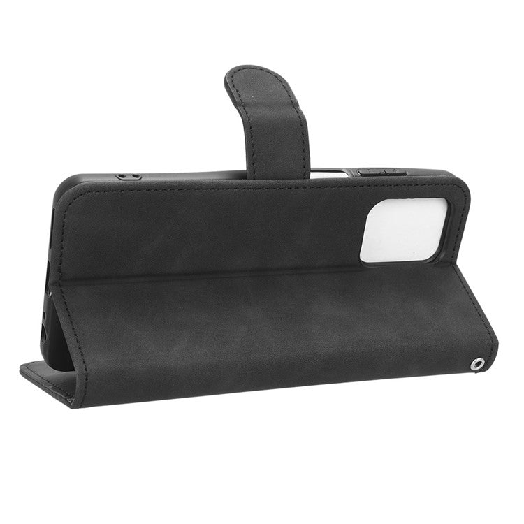 Anti-fall Phone Case For Motorola Moto G73 5G , PU Leather Wallet Stand Skin-touch Feeling Phone Cover - Black