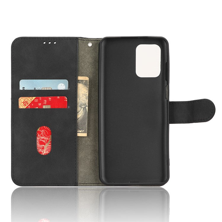 Anti-fall Phone Case For Motorola Moto G73 5G , PU Leather Wallet Stand Skin-touch Feeling Phone Cover - Black