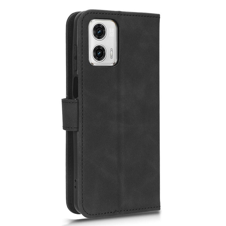 Anti-fall Phone Case For Motorola Moto G73 5G , PU Leather Wallet Stand Skin-touch Feeling Phone Cover - Black
