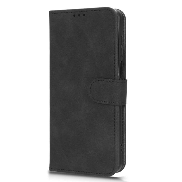 Anti-fall Phone Case For Motorola Moto G73 5G , PU Leather Wallet Stand Skin-touch Feeling Phone Cover - Black