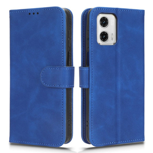 Anti-fall Phone Case For Motorola Moto G73 5G , PU Leather Wallet Stand Skin-touch Feeling Phone Cover - Blue