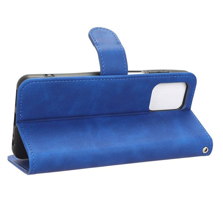 Anti-fall Phone Case For Motorola Moto G73 5G , PU Leather Wallet Stand Skin-touch Feeling Phone Cover - Blue