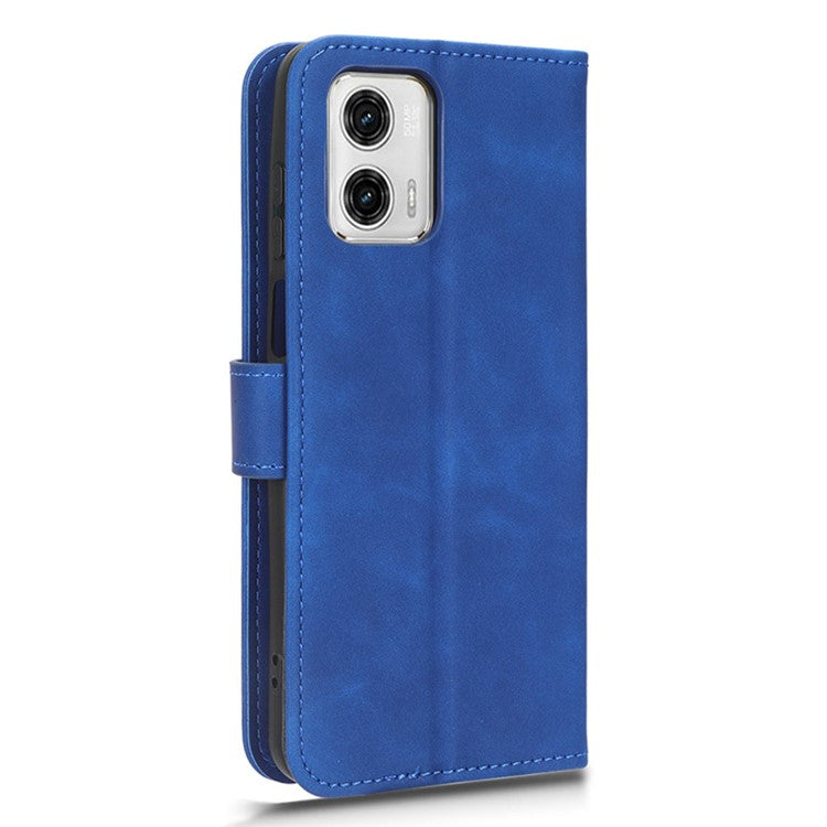 Anti-fall Phone Case For Motorola Moto G73 5G , PU Leather Wallet Stand Skin-touch Feeling Phone Cover - Blue