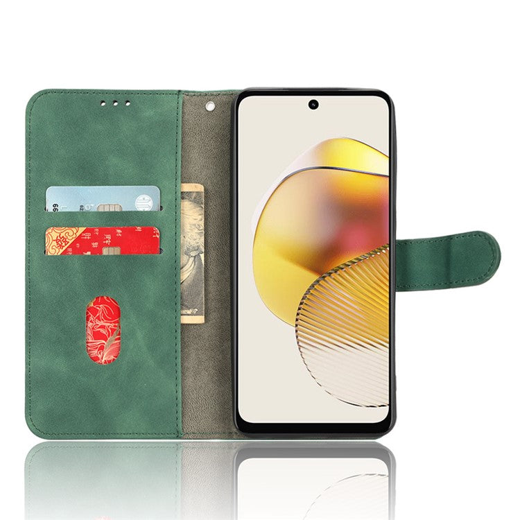 Anti-fall Phone Case For Motorola Moto G73 5G , PU Leather Wallet Stand Skin-touch Feeling Phone Cover - Green