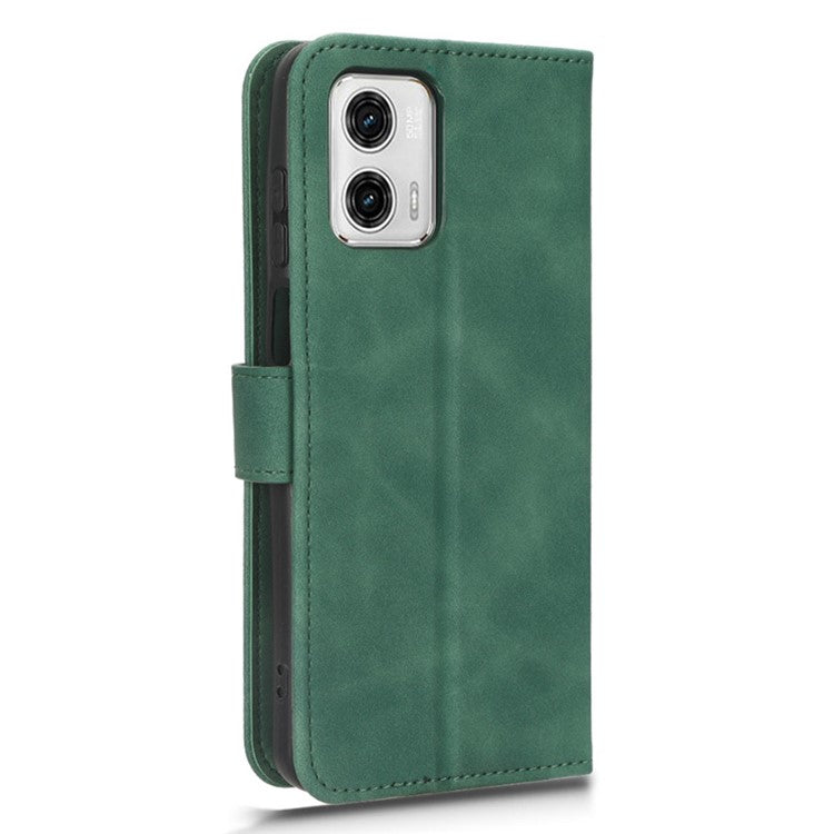 Anti-fall Phone Case For Motorola Moto G73 5G , PU Leather Wallet Stand Skin-touch Feeling Phone Cover - Green