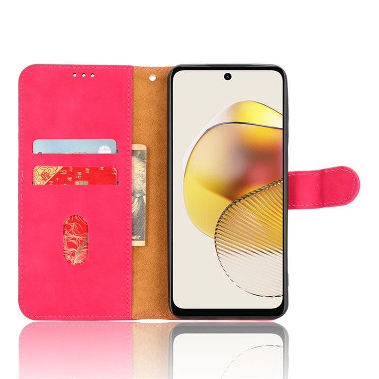 Anti-fall Phone Case For Motorola Moto G73 5G , PU Leather Wallet Stand Skin-touch Feeling Phone Cover - Rose