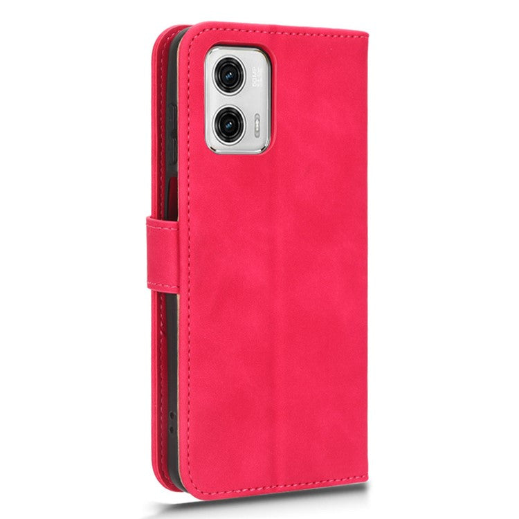 Anti-fall Phone Case For Motorola Moto G73 5G , PU Leather Wallet Stand Skin-touch Feeling Phone Cover - Rose
