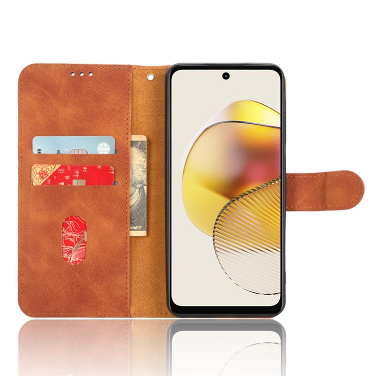 Anti-fall Phone Case For Motorola Moto G73 5G , PU Leather Wallet Stand Skin-touch Feeling Phone Cover - Brown