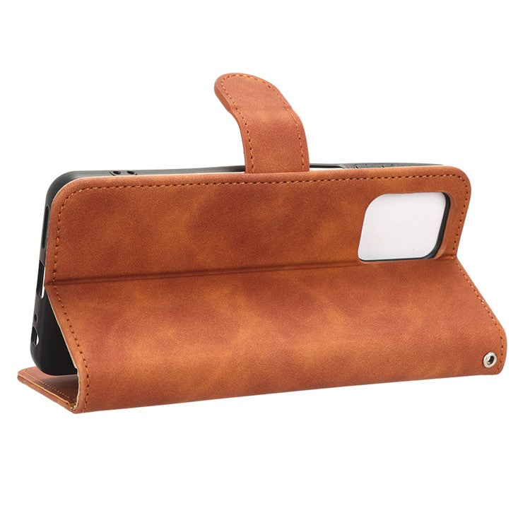 Anti-fall Phone Case For Motorola Moto G73 5G , PU Leather Wallet Stand Skin-touch Feeling Phone Cover - Brown