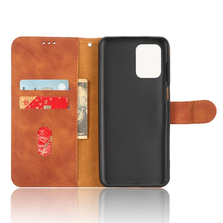 Anti-fall Phone Case For Motorola Moto G73 5G , PU Leather Wallet Stand Skin-touch Feeling Phone Cover - Brown