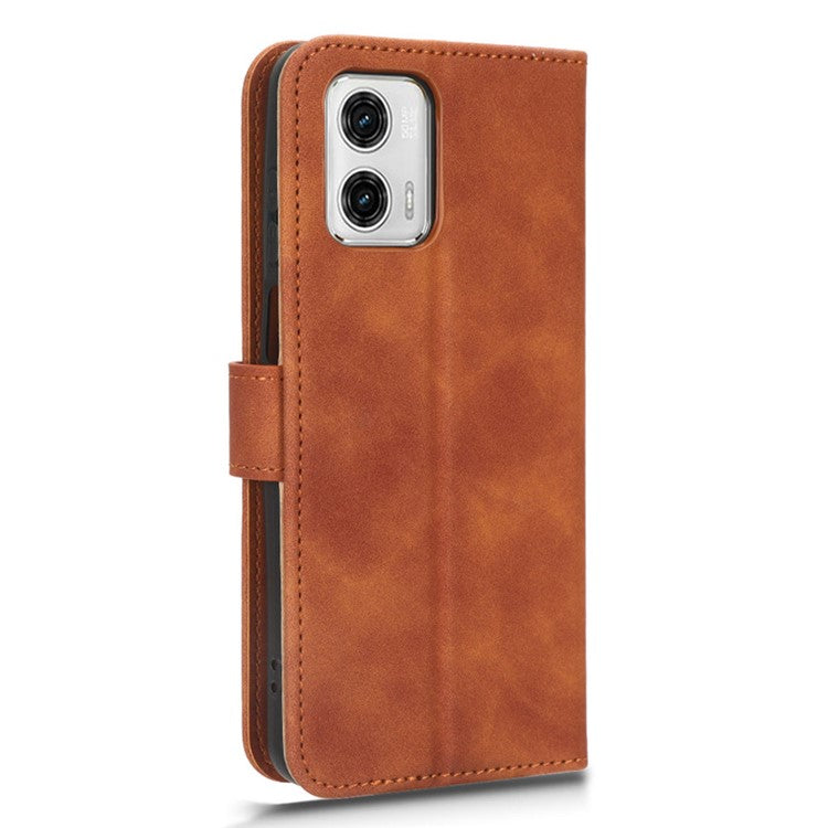 Anti-fall Phone Case For Motorola Moto G73 5G , PU Leather Wallet Stand Skin-touch Feeling Phone Cover - Brown