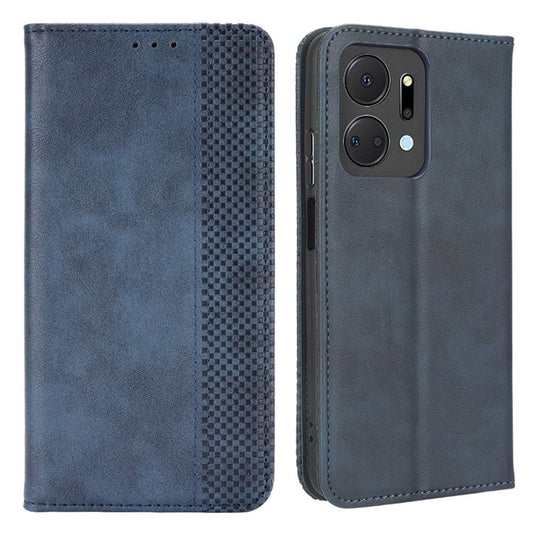For Honor X7a 5G / Play7T 5G Vintage PU Leather Phone Case Wallet Stand Magnetic Clasp Drop-proof Cover - Blue