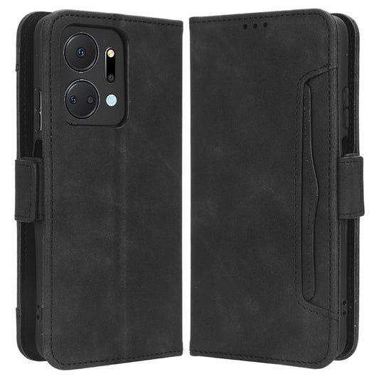 For Honor X7a 5G / Play7T 5G Wallet Phone Case Multiple Card Slots Stand Protective Flip Leather Phone Cover - Black
