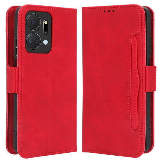 For Honor X7a 5G / Play7T 5G Wallet Phone Case Multiple Card Slots Stand Protective Flip Leather Phone Cover - Red