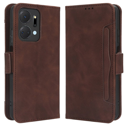 For Honor X7a 5G / Play7T 5G Wallet Phone Case Multiple Card Slots Stand Protective Flip Leather Phone Cover - Brown