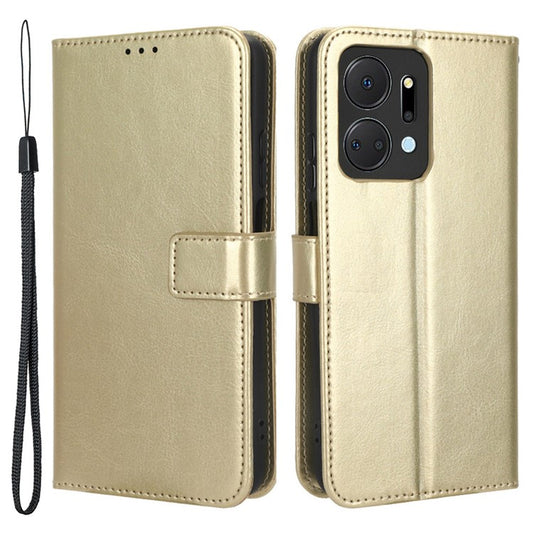 PU Leather Phone Wallet Case for Honor X7a 5G / Play7T 5G Crazy Horse Texture Stand Mobile Phone Cover - Gold