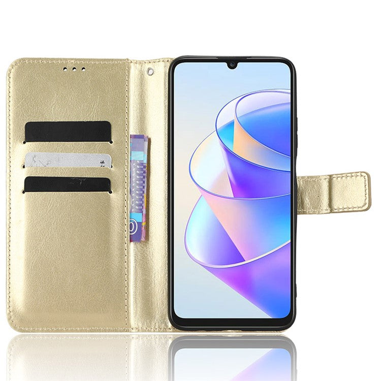 PU Leather Phone Wallet Case for Honor X7a 5G / Play7T 5G Crazy Horse Texture Stand Mobile Phone Cover - Gold