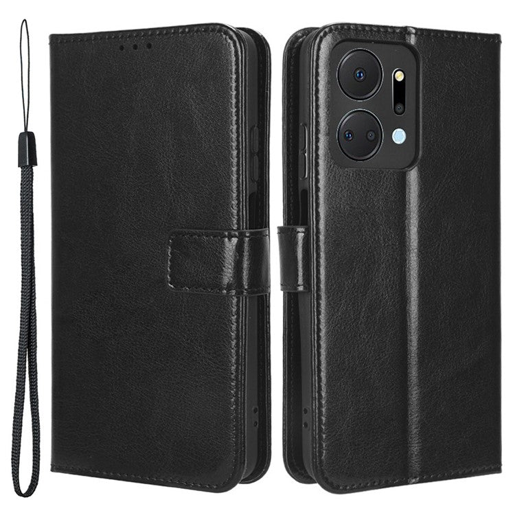 PU Leather Phone Wallet Case for Honor X7a 5G / Play7T 5G Crazy Horse Texture Stand Mobile Phone Cover - Black