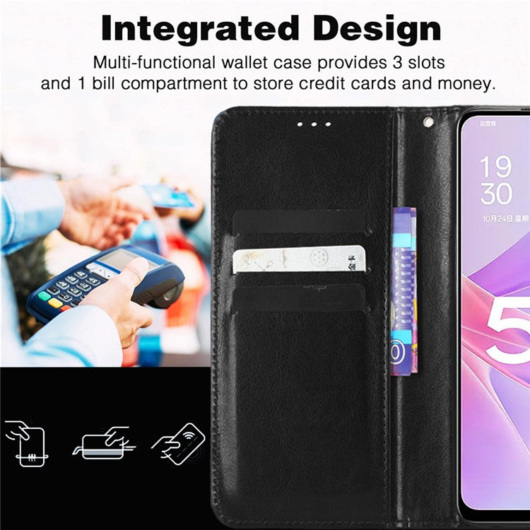 PU Leather Phone Wallet Case for Honor X7a 5G / Play7T 5G Crazy Horse Texture Stand Mobile Phone Cover - Black