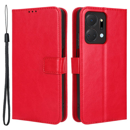 PU Leather Phone Wallet Case for Honor X7a 5G / Play7T 5G Crazy Horse Texture Stand Mobile Phone Cover - Red